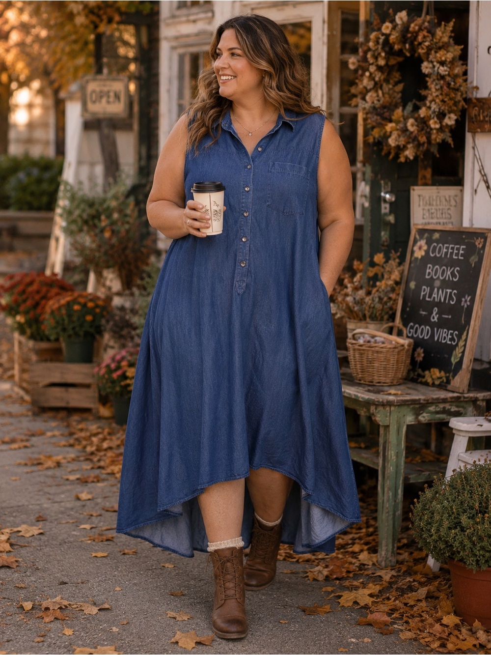140.) 🍂 Fall Cottagecore Denim Dress 🍂